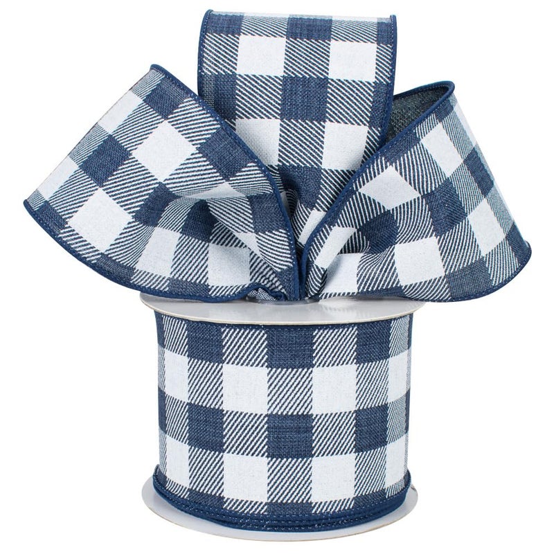 GiftWrap Etc. Navy Blue and White Plaid Wired Ribbon - 2 1/2" x 10 Yards, Christmas, Tree Ribbon, Wreath Decor, Birthday, Wedding Decor, Police Support, 4th of July, Summer, Baby Shower, Farmhouse, Fall - Image 2